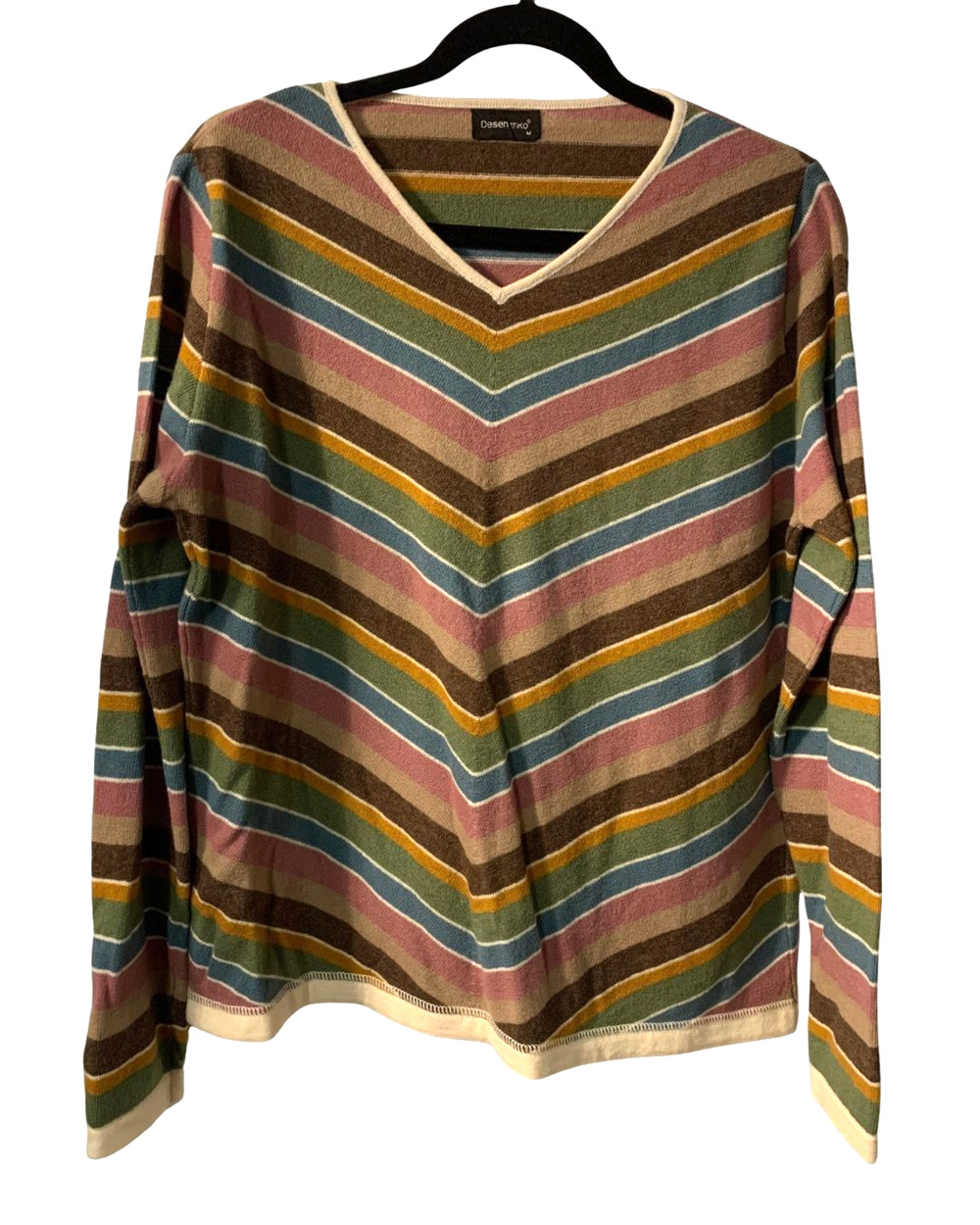 Desen Triko Womens Woolmark Earthy Rainbow Striped Sweater Size M Fall Turkey